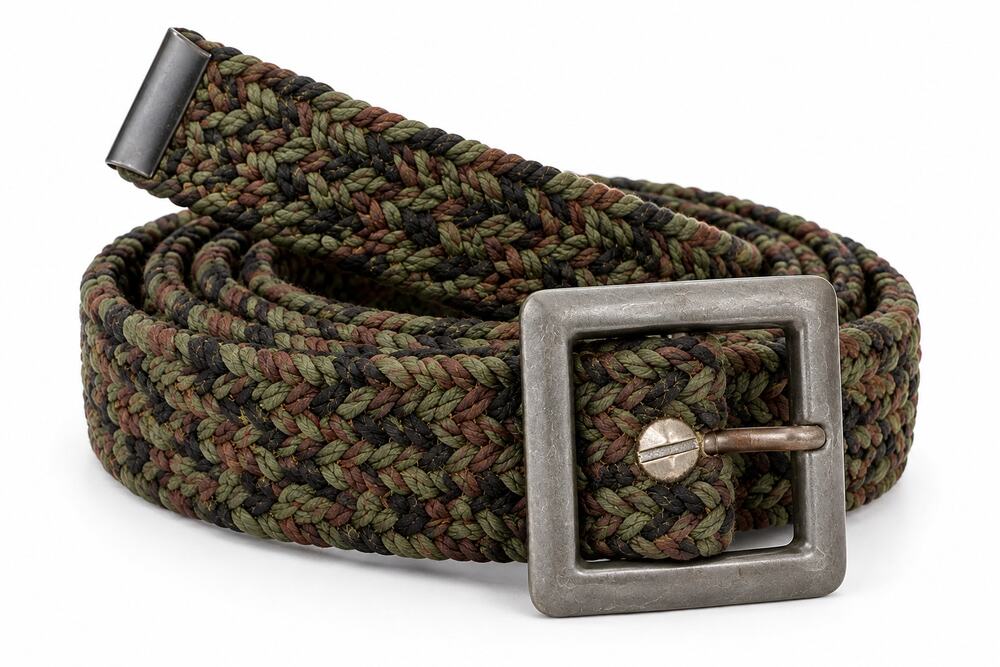 Men’s Braided Woven Belt Green Brown Black Square Buckle Outdoor Casual 52"